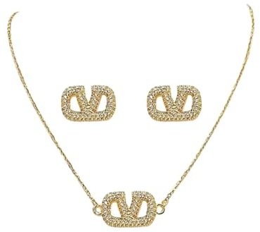 XIWCAFC Schmuckset für Damen, Sterling Silber Hypoallergene Vergoldete Schmuck Set, Buchstabe V Geometrische Tropfen Ohrringe Gold Hängend Dupes Schmuck Geschenke für Frauen Muttertag (Gold)