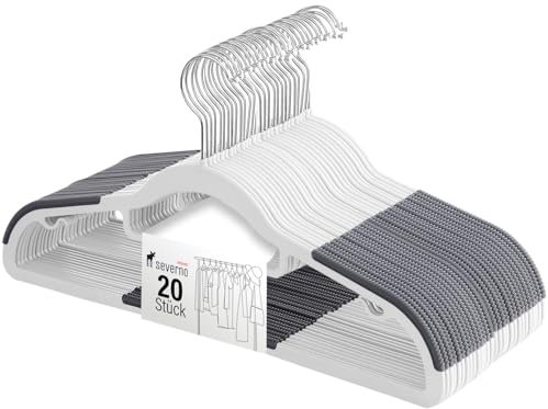 SEVERNO Kunststoff Kleiderbügel, Kleiderbügel aus Kunststoff, Hosen Kleiderbügel mit hoher Haltbarkeit, Set von rutschfesten Haken Softy, rutschfeste Zuglasche, 20 Stück