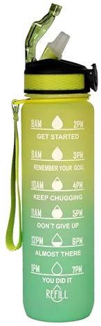 Lacers Petrolline Trinkflasche 1000ml mit Strohhalm & Zeitmarkierung – auslaufsichere Sporttrinkflasche Fitness, Yoga, Schule & Büro – Wasserflasche für Reisen, Wandern & Camping