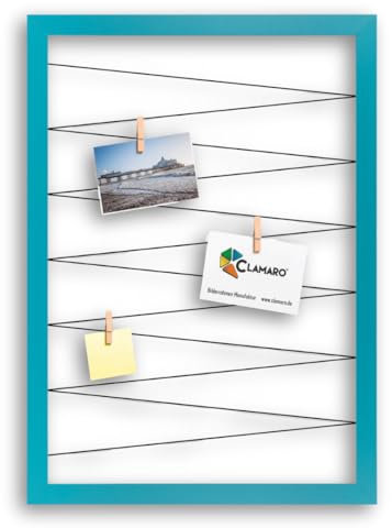 CLAMARO 'Collage Flex' Fotohalter 40x60 cm | Türkis | Bilderrahmen Fotorahmen Collage mit Gummibändern und Foto Holzklammern | Ideal als Galerie für Fotos oder Postkarten