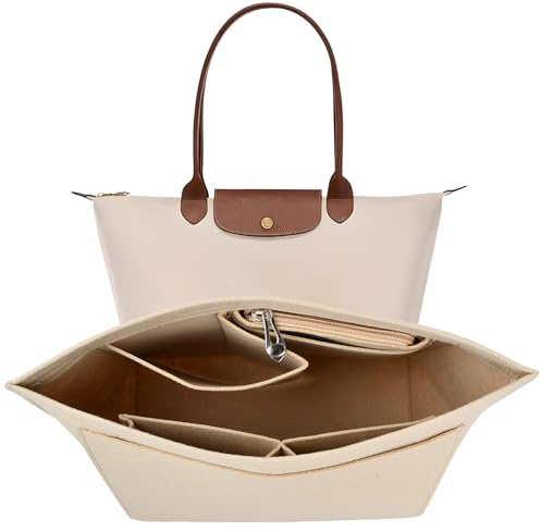 Shengxi Filz-Organizer für Longchamp Lange und Kurze Griffe Filz Taschenorganizer mit Mehreren Taschen Tragetasche Filz-Organizer für Schlüssel Lippenstift Wasserbecher (Beige, M)