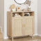 Litake Sideboard Rattan, 80x 92x 40 cm Anrichte mit 2 Offenem Fach & 2 Rattan Türen, Kommode Holz Buffetschrank Aufbewahrungsschrank Konsolentisch Kaffeebarschrank TV-Ständer,Natur