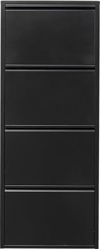 Kare Design Schuhschrank Caruso, Schwarz, Stahl, mit 4 Klappen, Schuhablage für 8 Paar Schuhe, schmal, platzsparend, hoch, Schuhregal, Eingangsbereich, 136x50x15 cm (H/B/T)