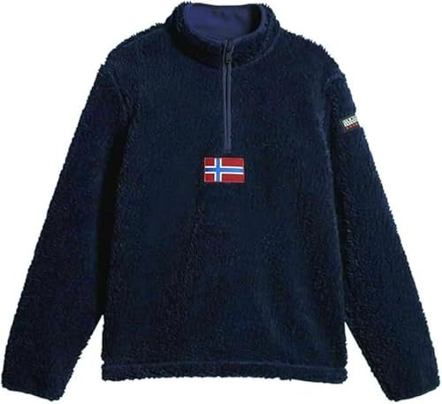 NAPAPIJRI Felpa Uomo con Zip Senza Cappuccio T-AYAS HZH Sherpa Invernale Caldo Blue Marine