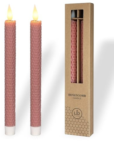 comforder Echtwachs LED Kerzen mit flackernder Flamme (2er Set), elektrische Stabkerzen mit Timerfunktion, Kerzen batteriebetrieben, Bienenwaben-Optik (Mauve)