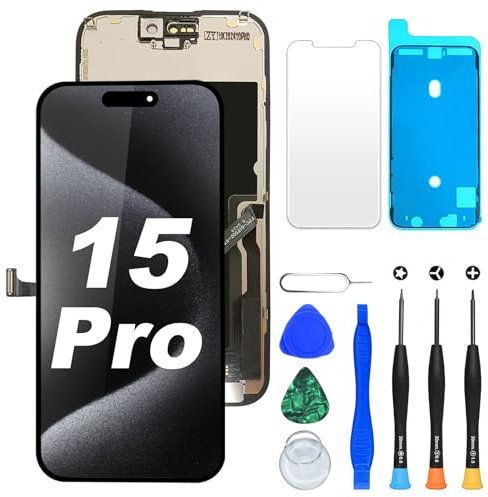 DIGI4U LCD für iPhone 15 Pro Bildschirm Ersatz, 6,1 Zoll Full HD Face ID True Tone Bildschirm für iPhone 15 Pro Display Digitizer Montage mit magnetischen Reparaturwerkzeugen für iPhone 15 Pro LCD
