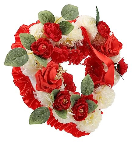 TOPBATHY Couronne de Commémoration Funéraire Fleurs de Cimetière Couronne de Deuil Artificielle Couronnes de Fleurs Artificielles pour