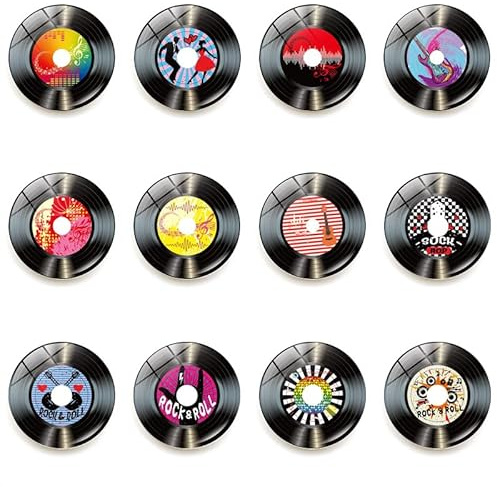 Kühlschrankmagnet mit Musik-Vinyl-Schallplatten, 2,5 cm, magnetisch, Kristallglas, Musik, Rock-Musik, Schallplatten, Kühlschrank-Aufkleber für Kühlschränke, Büro, Whiteboards, Geschirrspüler,