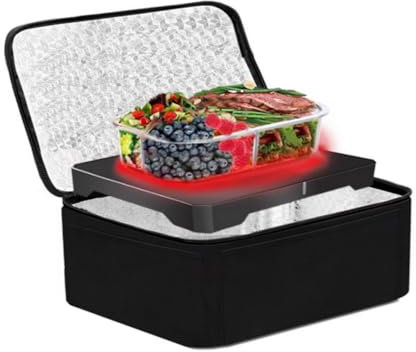 Buithafu Portable Oven Electric Lunch Box, 12/ 24v 2- in- 1 Car Food Warmer Heated Lunch Box for Adults Reheating and Keeping Food Warm in Car andTravel, Black