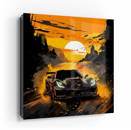 DEQOART Schlüsselkasten schwarz | 30x30 cm | Motiv Dämmerungsdrift | Glas & Metall Schlüssel-Box | Schlüsselschrank mit 50 Haken + 2 Magnete | Moderne Box magnetisch & beschreibbar