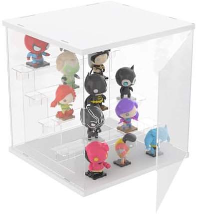 DuvinDD Vitrine aus transparentem Acryl, 5 Ebenen, kleine Vitrine für Sammlung, Schaufenster, Figur für Pop Mart Labubu Vitrine, Auto, Miniatur-Aufbewahrung für Parfüm (weiße Basis, 30 x 28 x 30,2 cm)