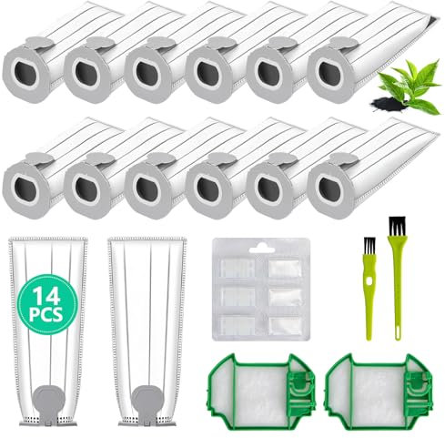 14 Staubsaugerbeutel für Vorwerk Kobold VK7 FP7 mit 2 Filtern, 6 Duftblöcken, 2 Bürsten, VK7 Staubsaugerbeutel für Vorwerk, FP7 Premium Filtertüten für Kobold