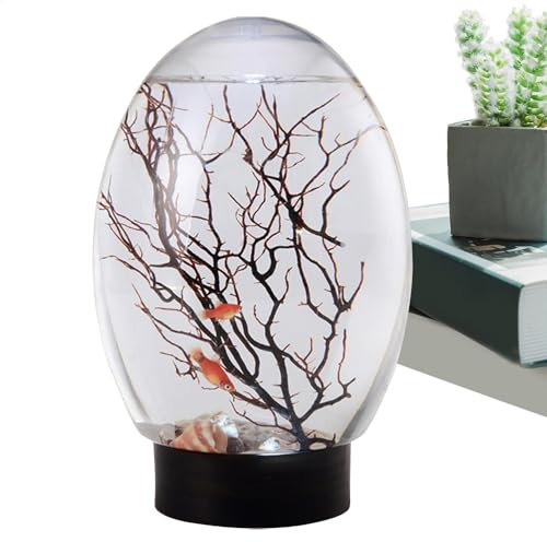 FmtwPhn Petit aquarium de bureau doré avec lumière LED, pot aquaponique amusant, paysages de bureau pour la maison
