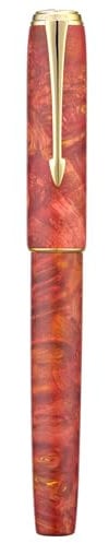 Hongdian A7 Stabilized Wood Fountain Pen, Extra Fine Nib Chinese Knot Carving Handcraft Pen with Converter and Metal Case Set (Coral Red)