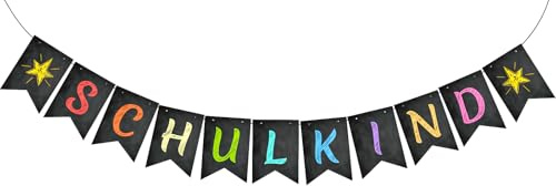 Schulkind 2026 Deko Einschulung, Schulkind Girlande im Tafel-Stil | Hänge Deko für Schuleinführung Einschulung Schulanfang Schulstart Jungen Mädchen