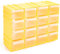 Tradineur - Clasificador apilable Modular HG, plástico, 16 Compartimentos, Almacenamiento de Herramientas, Tornillos y Accesorios, Fabricado en España (Amarillo - 15 x 22 x 8 cm)