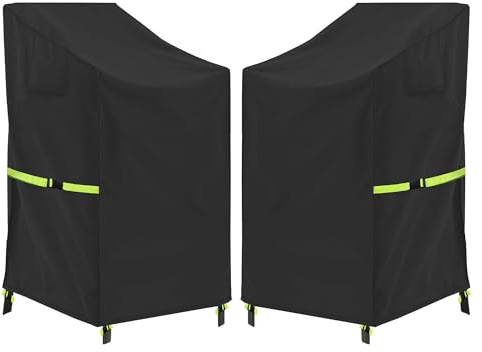 OUTTDID Gartenstühle Abdeckung Wasserdicht 2 Stücke, 600D Oxford Winddicht | Winterfest Stapelstühle Abdeckung, Schutzhülle für Gartenstuhl mit Belüftungsöffnungen, 71x91x80/120cm, Schwarz