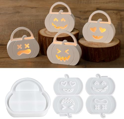 EPODA 5 Stück 3D Silikonform Kürbis Tasche mit Griffen Gießformen für Gips DIY Halloween Herbst Deko Silikonformen