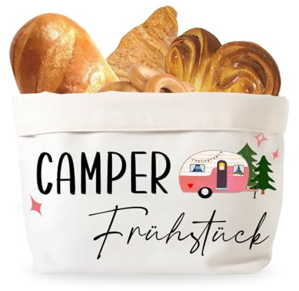 Camper Brotkorb, Camper Frühstück Brotkorb aus Stoff, Camping Brötchenkorb, Wohnwagen Wohnmobil Deko Geschenk (1 Camper)