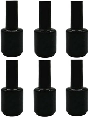 OHEETU 6Pcs 15ML Empty Black Glass Nail Polish Bottles with Plastic Brush Caps Refillable Gel Polish Storage Container Vials for DIY Nail Art Manicure