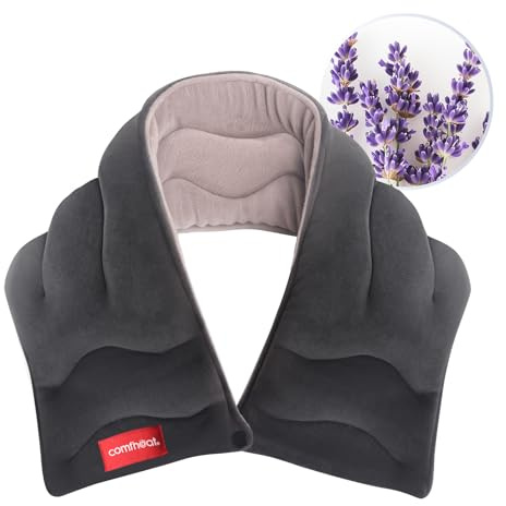 Comfheat Microwavable Heated Neck Warmer for Pain Relief,Moist Heat Pack | Reusable Microwavable Heat Pad for Muscle Pain,Stress Relief,Heated Neck Wrap,Lavender Arom,25 X 5.7 Inches,Grey