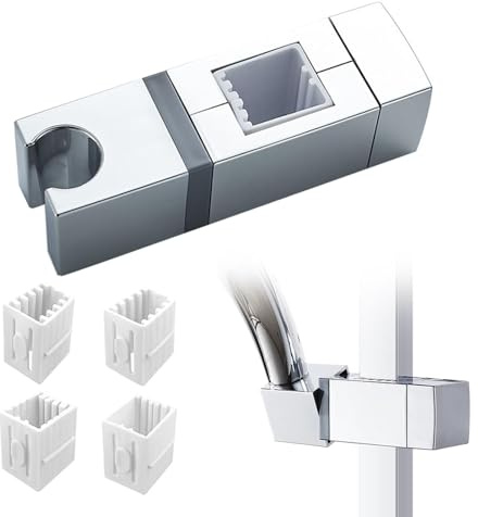 Adjustable Shower Bracket, Shower Head Holders, No Drilling Slip-On Design Shower-Head Holders, 360° Angle Adjustment Rectangular Slider Bar Holder Fits 4 Rail Sizes 18x30, 22x22, 25x25, 30x15mm
