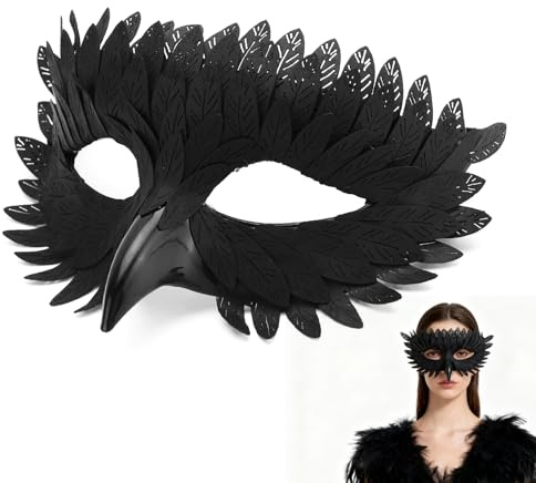 YICH Raben Maske Elegante Vogelmaske Schnabelmaske Halbmaske Halloween | Karnevalmaske Maskenball Maske für Mann Damen Verkleidung Halloween Karneval Party Kostüm Unisex Gothic