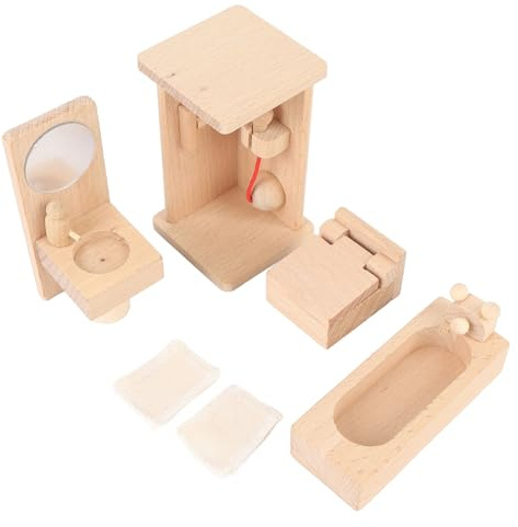 LDAUYZLING Mini jouet de salle de bain en bois - Baignoire - Lavabo - Toilette - Accessoires de meubles pour enfants - Cadeau