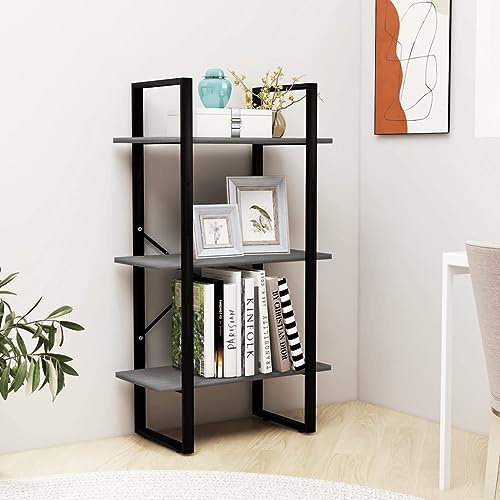 Yunovire Standregal Grau 60x30x105 cm, Massivholz Kiefer, 3 Ablagen, Robustes Holzregal für Wohnzimmer, Büro, Keller, vielseitiger Organizer