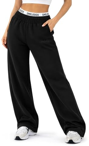 SMILODOX Jogginghose Damen Thalea Oversized Wide-Leg, Sweatpants, Freizeit-Hose mit elastischem Bund und Tunnelzug, Seitliche Eingrifftaschen, Logo-Stitching Modernes Design, für Gym & Homewear