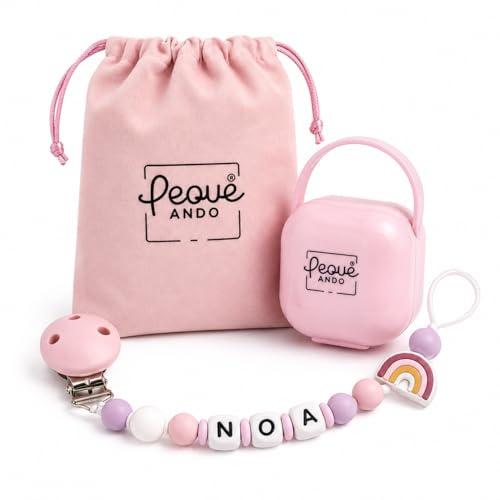 PEQUEANDO - Clip para Chupete Chupetero Personalizado de Silicona Sujeta Chupetes con Diseño de Una Sola Pieza para Bebés Niños y Niñas Regalo Nacimiento Bebé (PACK 2 PORTACHUPETE ROSA)