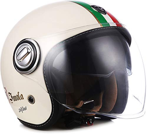 SOXON® SP-888 „Imola Creme“ · Jet-Helm · Motorrad-Helm Roller-Helm Scooter-Helm Moped Mofa-Helm Chopper Retro Vespa Vintage · ECE 22.05 Sonnenvisier Schnellverschluss SlimShell Tasche XS (53-54cm)