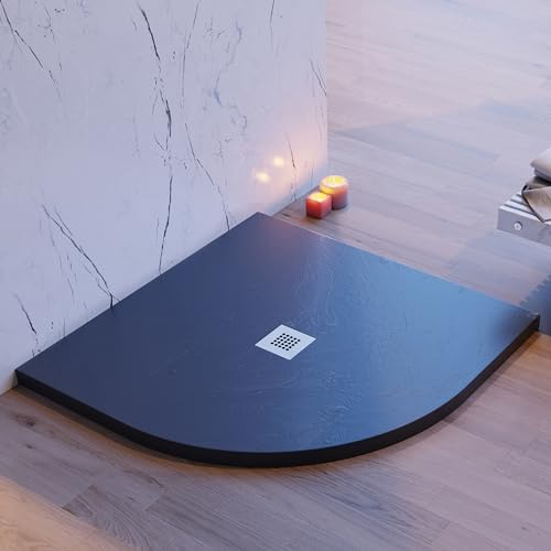 Receveur de douche semi-circulaire gris foncé effet pierre béton - 90 x 90