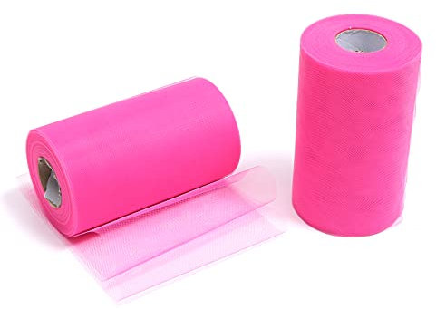 ZADAWERK® Tüll - 15 cm x 45 m - Neon Pink - 1 Rolle - Tisch-Deko - Hochzeit - Weihnachts-Tüll - Geschenk - Schleife - Schleier - Tutu - DIY Tüllrolle - Netzstoff
