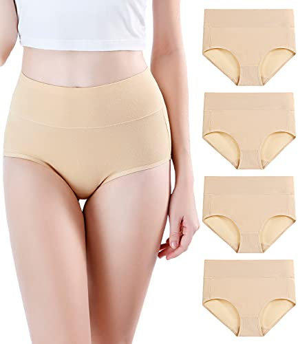 wirarpa Culottes Gainante Femme Fin Microfibre Lot de 4 Taille Grande Haute Slips Femmes Comfort Invisible sans Couture,Beige,L