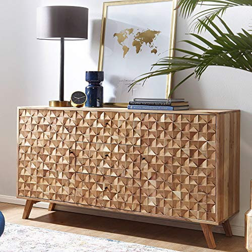 KADIMA Design Sideboard 140 cm Anrichte Akazie Kommode Schrank Massiv Holz Braun