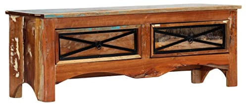 vidaXL TV Cabinet in Multicolour Solid Reclaimed Wood, Retro-Style, 120x30x40 cm, Living Room Bedroom Furniture with 2 Drawers