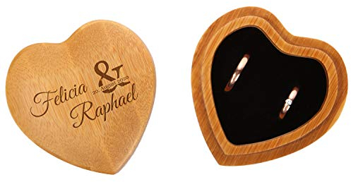 FORYOU24 Ringkissen als Herz aus Holz mit Gravur zur Hochzeit Motiv 05 hell - Ring Schatulle mit Deckel personalisiert, Namen und Datum, Holz Ringbox zur Trauung oder Verlobung, Ringträger