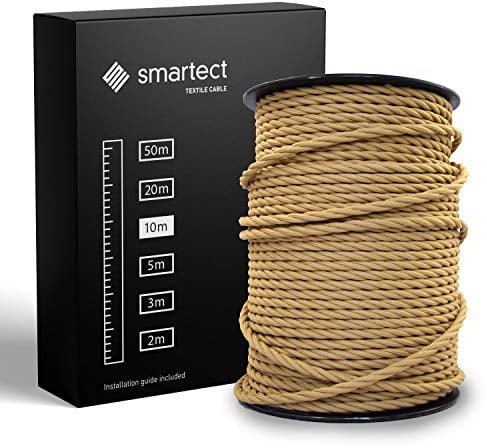 smartect Cavo Elettrico Tessile intrecciato Marrone Chiaro, 10 Metri Filo Elettrico Vintage, Tripolare (3 x 0.75mm²) Cavo Elettrico Rivestito in Tessuto per Fai da Te