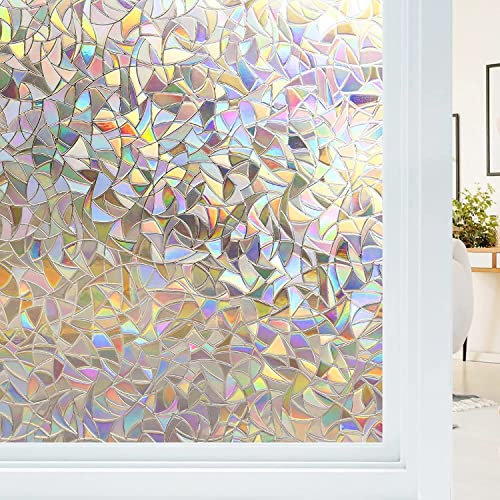 Haton Fensterfolie Blickdicht, Fensterfolie Selbsthaftend Bunt Sichtschutzfolie Fenster, 3D Regenbogen Klebefolie Fenster,ohne Klebstoff UV-Schutz Glasfolie für Wohnzimmer Küche, 90 x 300cm
