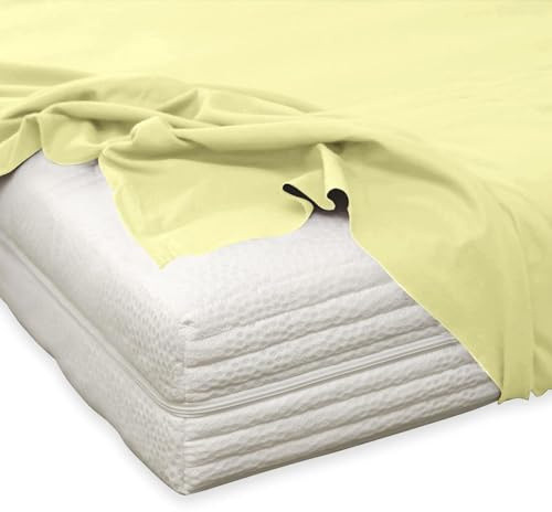 TRAUMSCHLAF Feinbiber Haustuch Bettlaken – warmes Winter-Bettlaken aus 100% Baumwolle, flauschig weich, ohne Spannumrandung, geeignet für Matratzen bis ca. 30 cm – 150x250 cm – vanille