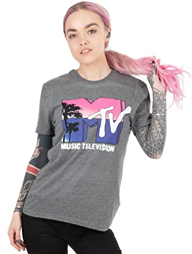 MTV T-Shirt für Frauen Musik Fernsehen Palm Tree Logo Geschenk Ladies Grey Top Large