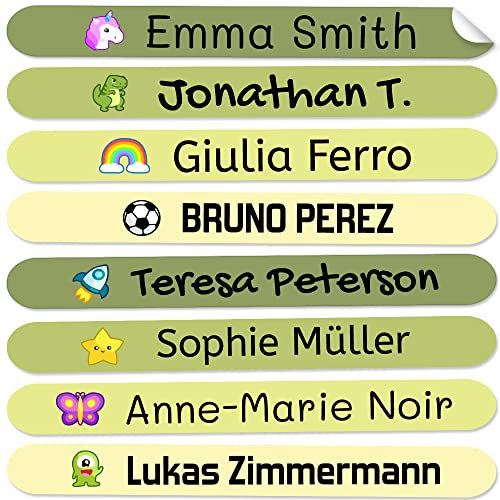 Haberdashery Online 50 personalisierte Namensaufkleber zum Markieren von Bleistiften, Markern, Kugelschreibern. Farbige Etiketten für Kinder in Schule und Kindergarten, wasserfest. Größe 4,6 x 0,6 cm.