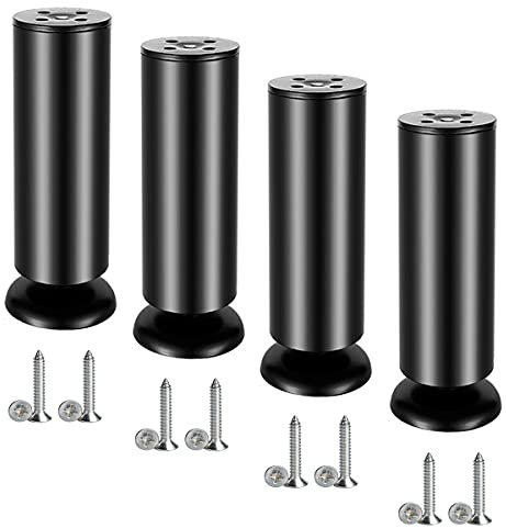 Qrity Lot de 4 Pieds de Meubles, 150mm Pied de Table Ronds en Acier Inoxydable avec Tapis en Caoutchouc, pour Table, Lit, Noir