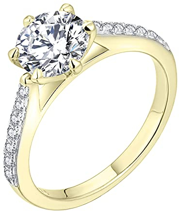 JO WISDOM Damenring, 925er Sterlingsilber, Verlobungsring, Ehering, mit 7 mm 5A Zirkonia, Schmuck für Damen, 925 Sterling-Silber,