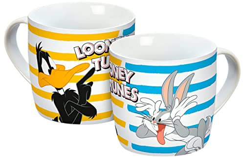 Gedalabels 16425 Taza de Porcelana de 250 ml, White Yellow and Blue Striped