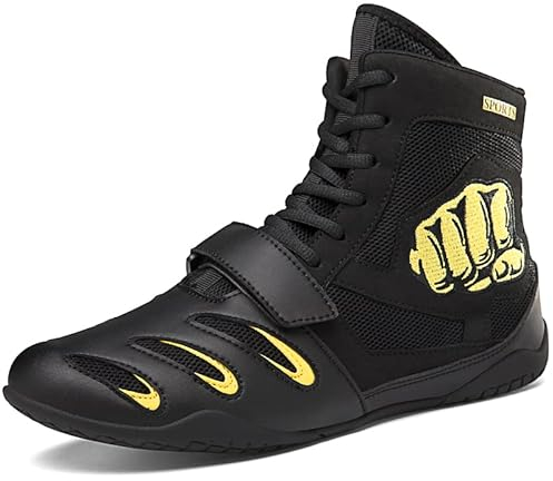 Youngtie Herren Boxschuhe Wrestling Schuhe Damen Fitness Training Pro Boxschuhe für Herren Schwarz EU 36