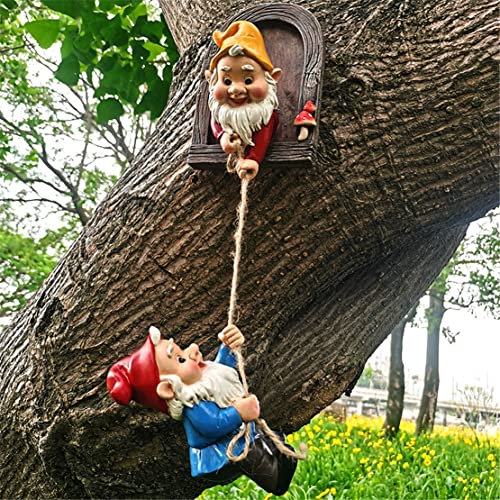 HADAVAKA Gnomes de Jardin Grimpeurs d'arbre, drôle d'artisanat Nain en résine pour Ornements de pelouse, décorations d'intérieur et d'extérieur, décoration de Sculpture de Jardin. Bleu