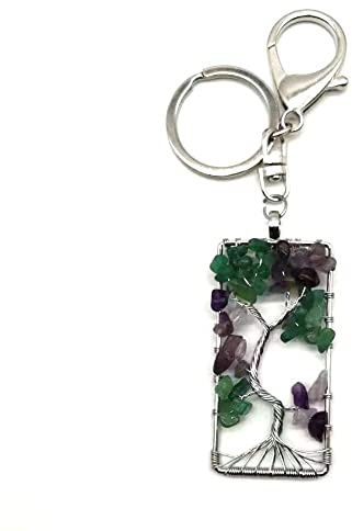 qbodp 2 Pièces Imitation Cristal Gravier Arbre De Vie Porte-Clés Style Boho Esthétique Ornement Accessoires Pour Portefeuille Sac Clé De Voiture
