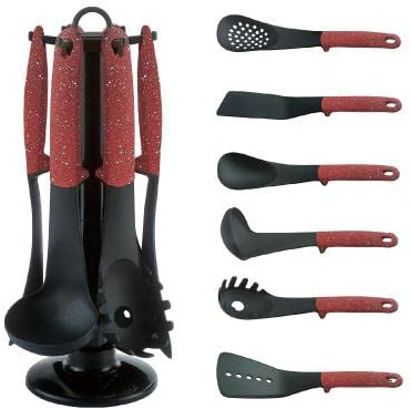 Corredocasa Coltelli e Mestoli con Espositore da Cucina Royalty Line i Migliori sul Mercato Professionali e Indistruttibili Qualità Ottima (Mestoli Marmorizzati Rosso con Ceppo)